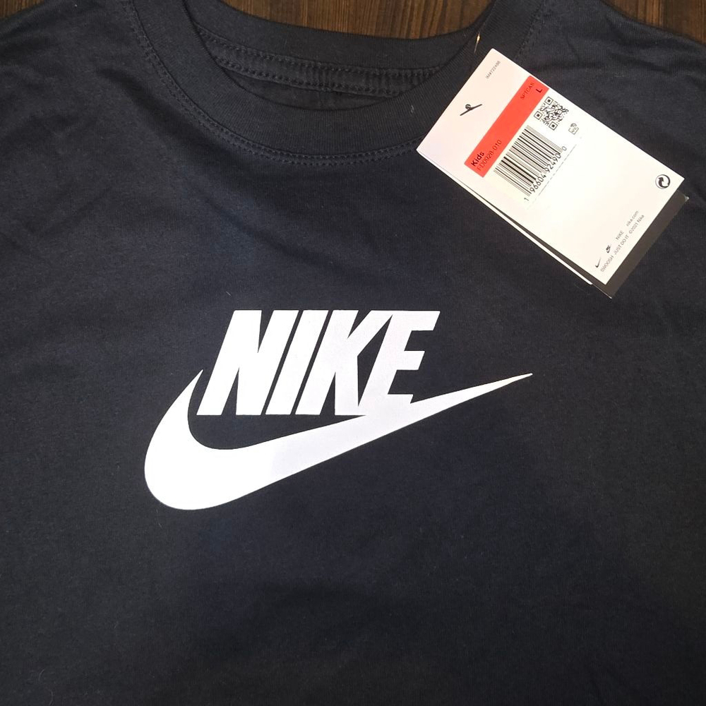 Nike Kids Black Short Sleeve Tee with White Logo